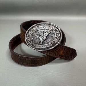 Cavenders Since 1965 Sz 26  Brown Leather Belt Bull Riding Rodeo Buckle Country
